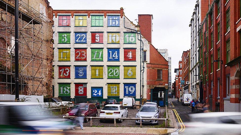 Giant advent calendar on Lever Street