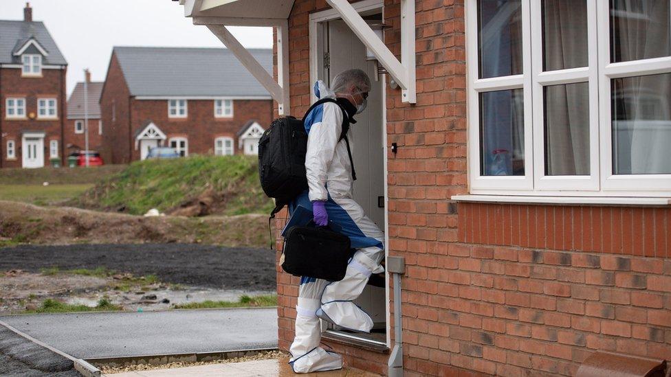 Forensics arrive at Vashon Drive in Droitwich, Worcestershire.