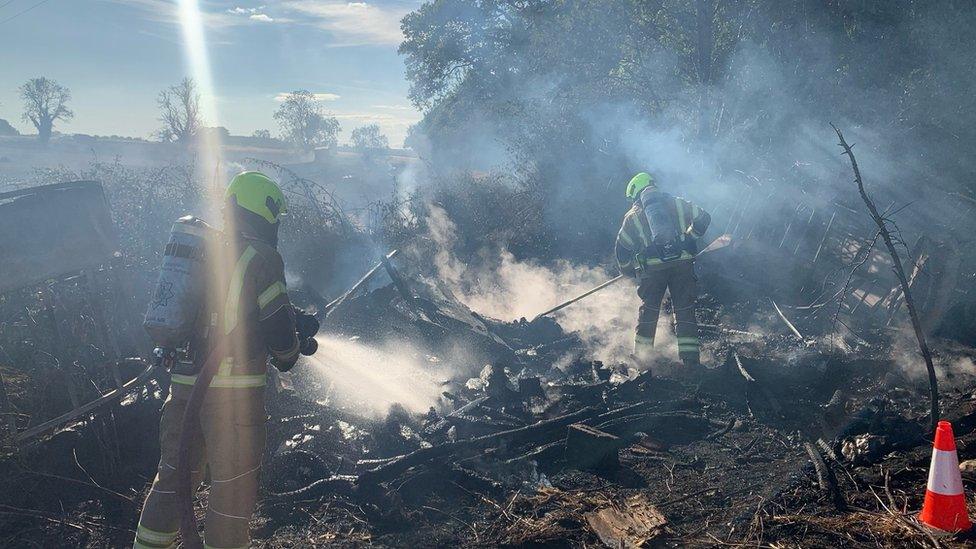 Fire officers tackling the blaze