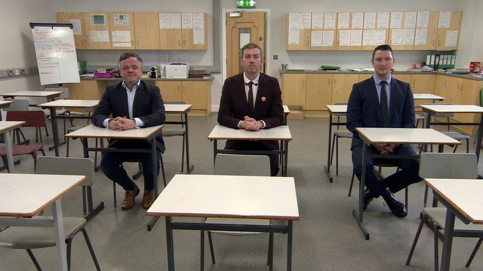 Carl Whyte, Mal O'Hara and John Finucane went to school together and are stood for different parties in the local government elections.