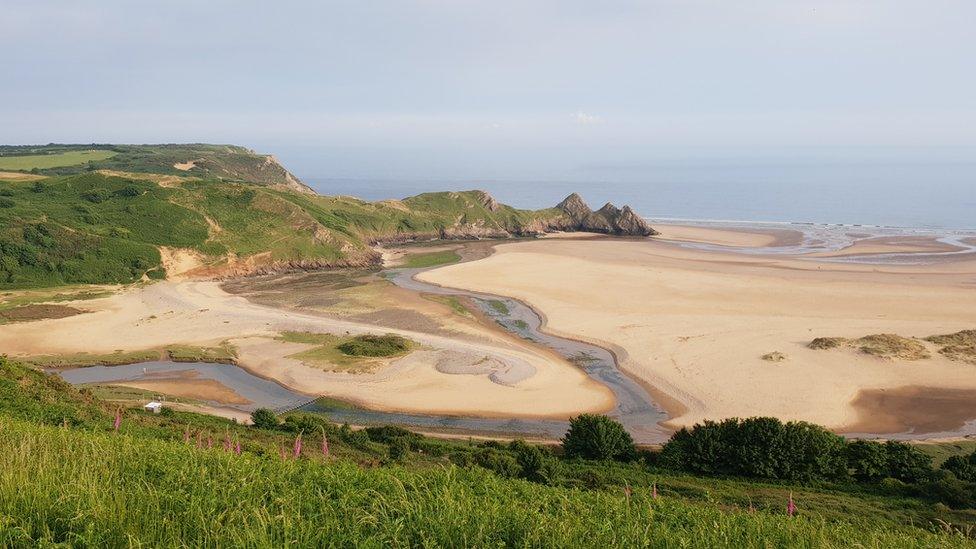 Katie Banks had this view of Three Cliffs bay from her campsite on Gower