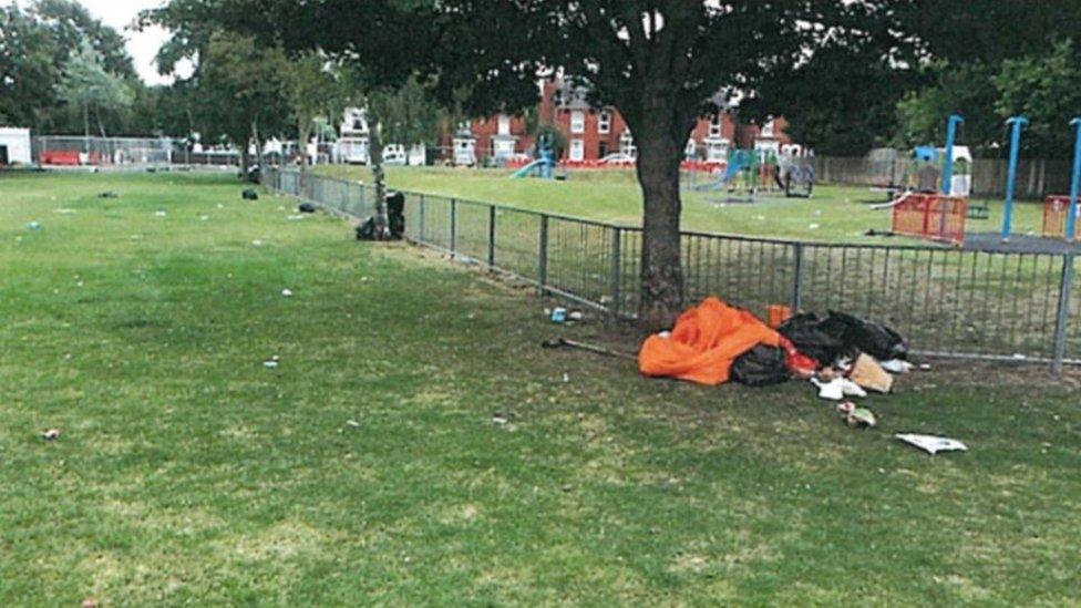 Rubbish left at the site after the travellers moved on