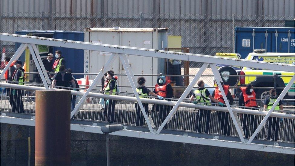 Migrants arriving at Dover on Saturday