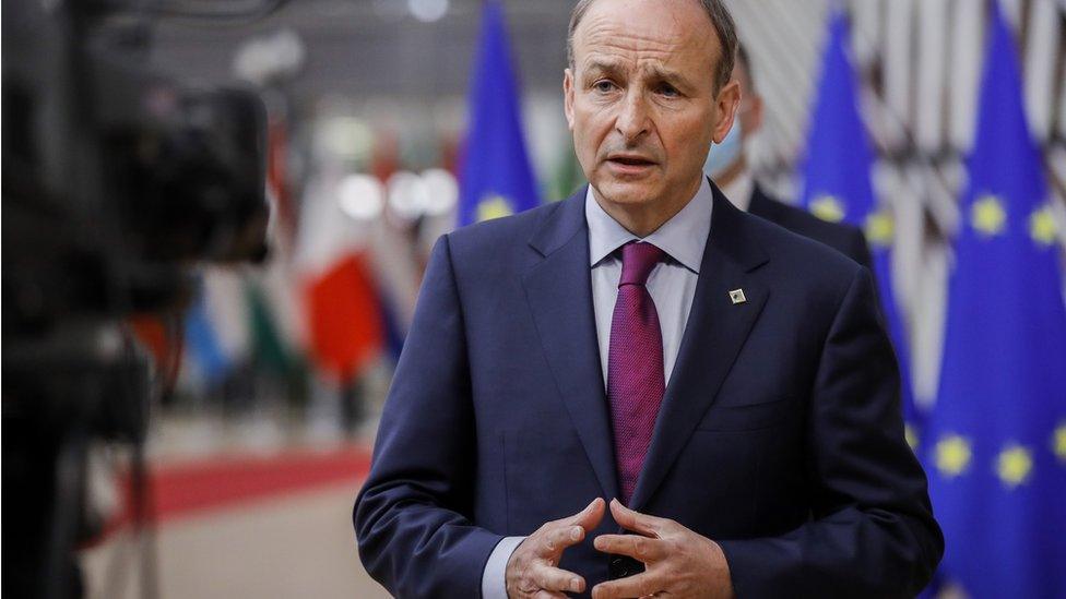 Ireland"s Prime Minister (Taoiseach) Micheál Martin arrives for a face-to-face EU summit in Brussels, May 24, 2021.