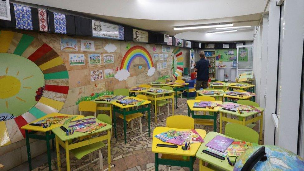 A classroom set up at an underground station in Kharkiv, Ukraine. Photo: September 2023