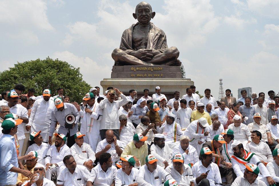 Leaders of Congress and Janata Dal (Secular) protest against BS Yeddyurappa being sworn-in as chief minister.