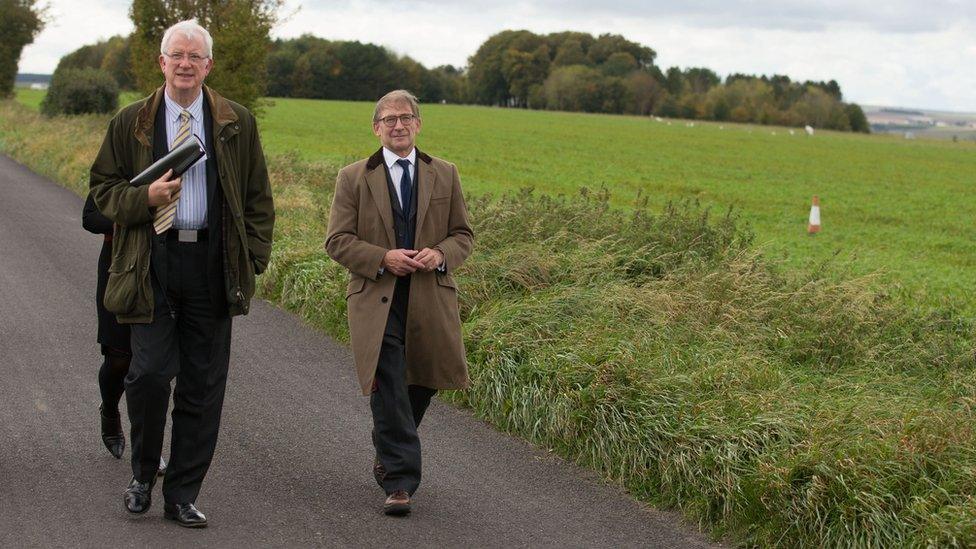 Mr Justice Sweeney and Michael Bowes QC at the airfield where Victoria was injured