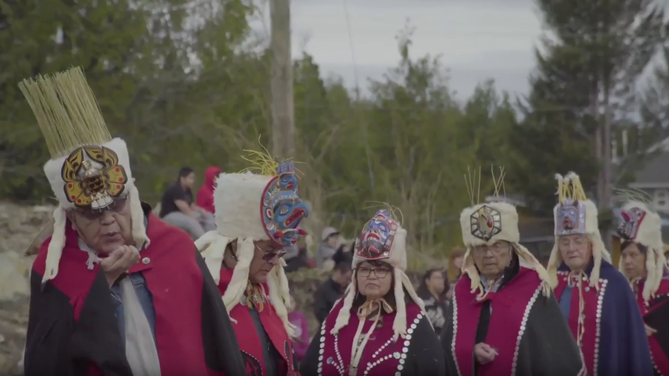 Ceremony at Heiltsuk Nation communal longhouse, Canada, July 2018