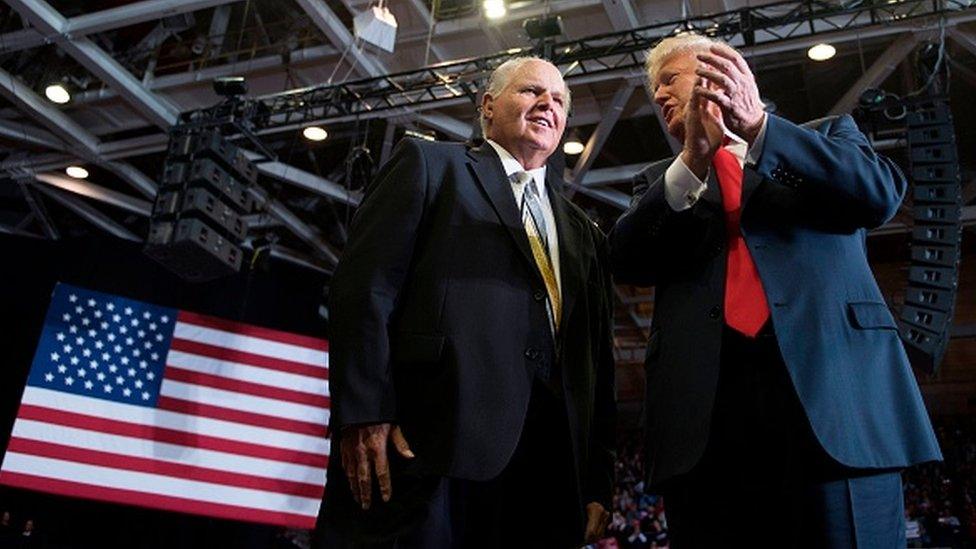 US President Donald Trump alongside radio talk show host Rush Limbaugh