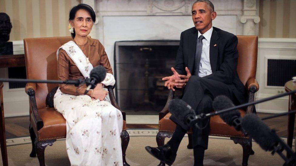 Barack Obama talks to the media as he meets with Myanmar's State Counsellor Aung San Suu Kyi at the Oval Office