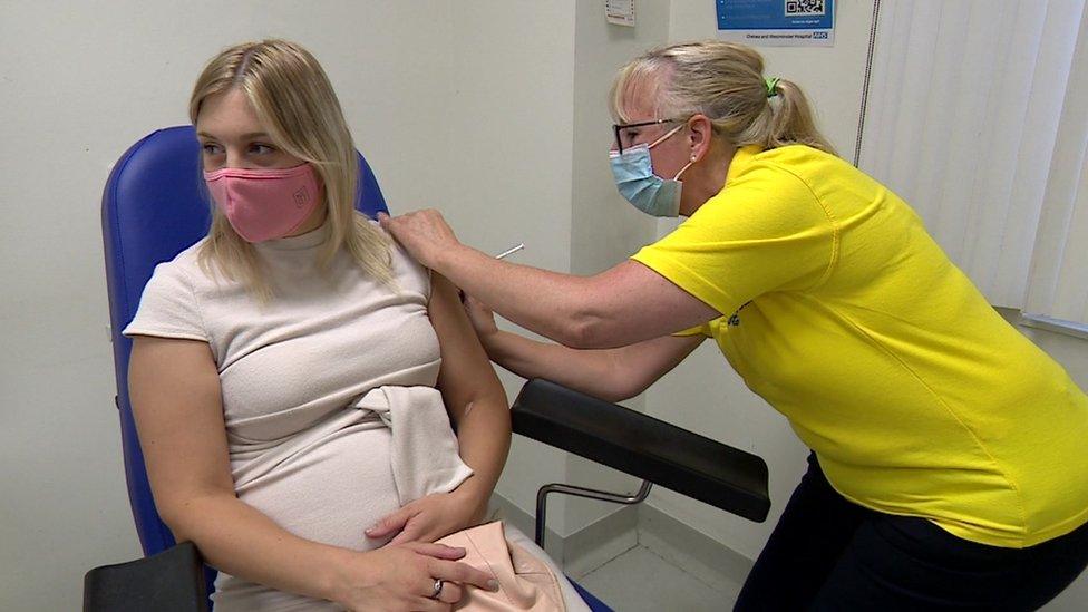 Amy Weird, 29, getting her second dose of a Covid vaccine at a London Hospital on 28 July 2021