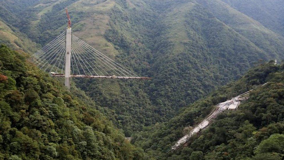 View of a bridge under construction that collapsed leaving dead and injured workers in Chirajara near Bogota, Colombia January 15, 2018