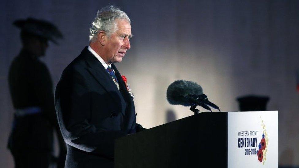 Prince of Wales delivers a speech during the ceremony of the Centenary of the Battle of Villers-Bretonneux