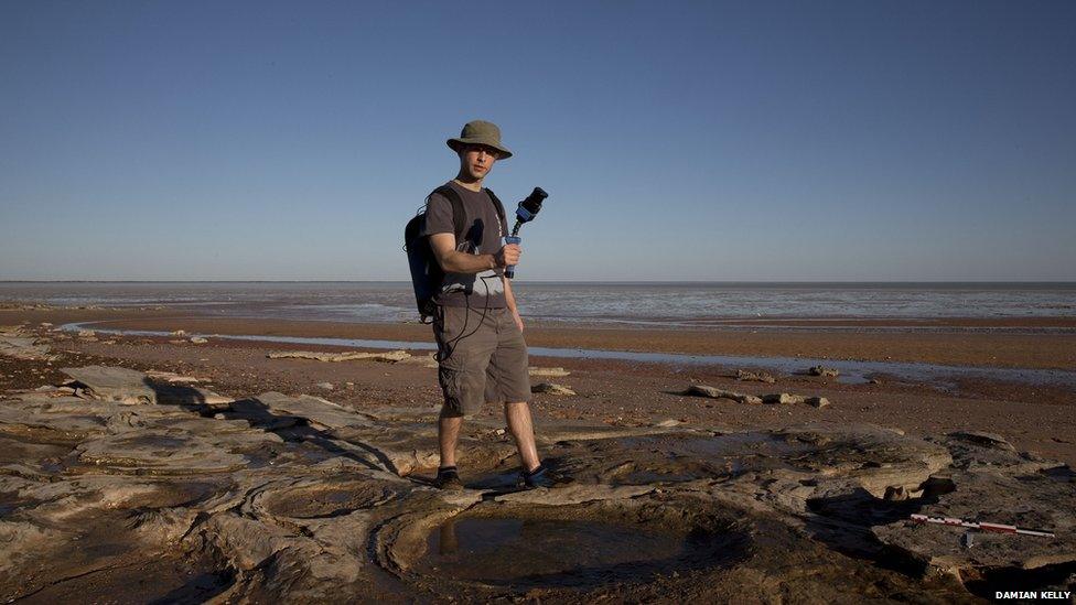 Dr Robert Zlot, head of CSIRO's Robotic Perception Lab, mapping dinosaur tracks in Western Australia