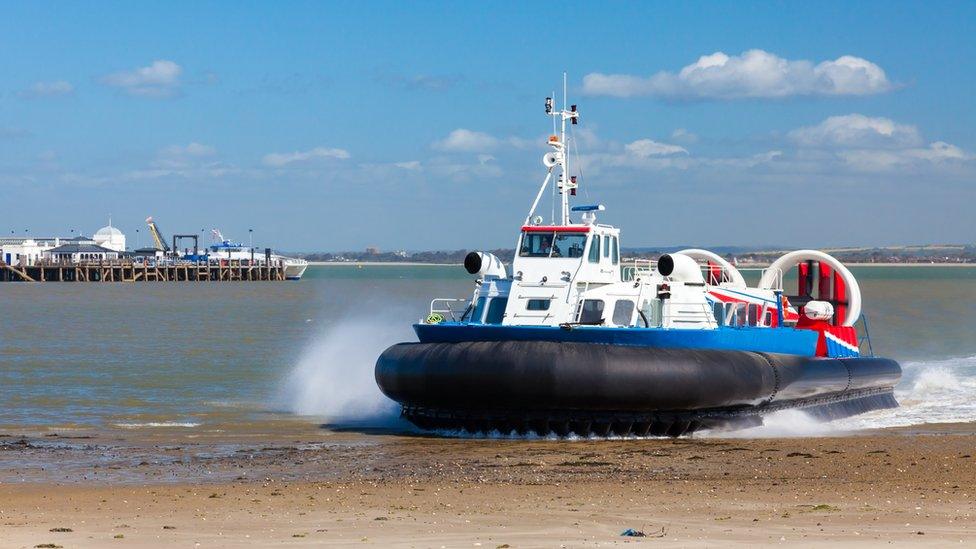 A hovercraft coming into shore