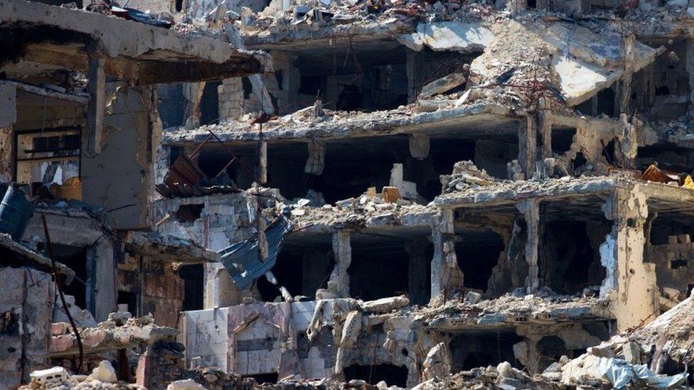 Destroyed buildings in the old city of Homs, Syria (26 February 2016)