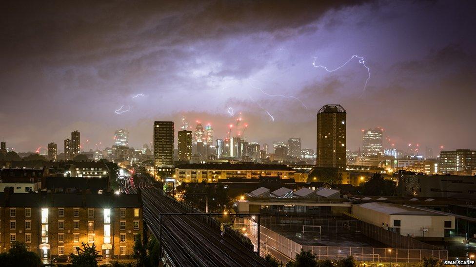 Thunderstorm over a city