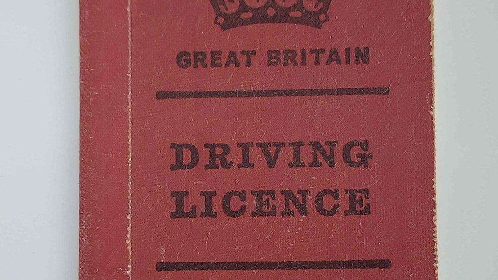 Peter Green's driving licence, an old version in red