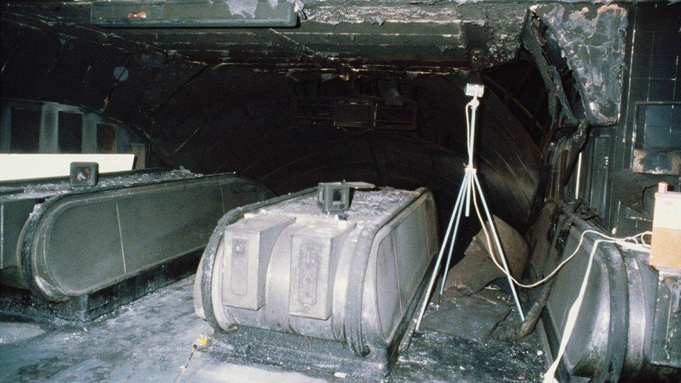 A charred escalator at King's Cross Underground Station