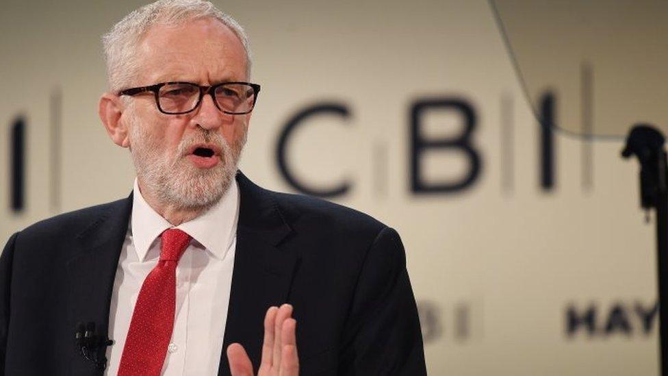 Jeremy Corbyn speaking at the CBI conference