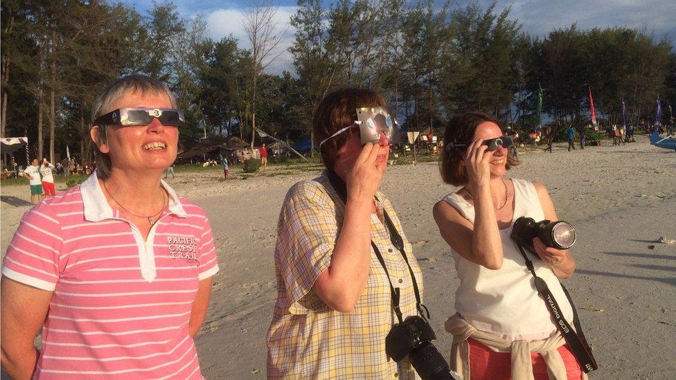 Foreigners witnessing the eclipse in Indonesia