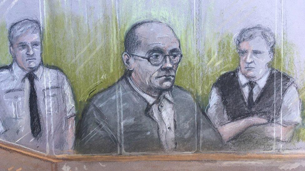 Court sketch of Russell Bishop in the dock