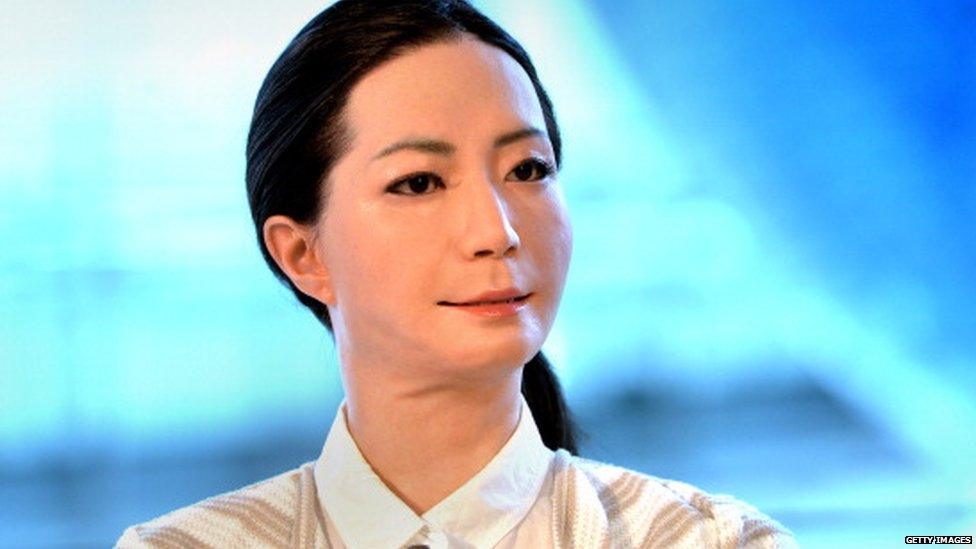 A humanoid robot. Japanese scientists unveiled what this news-reading android, supposedly possessing a sense of humour to match her perfect language skills, in 2014