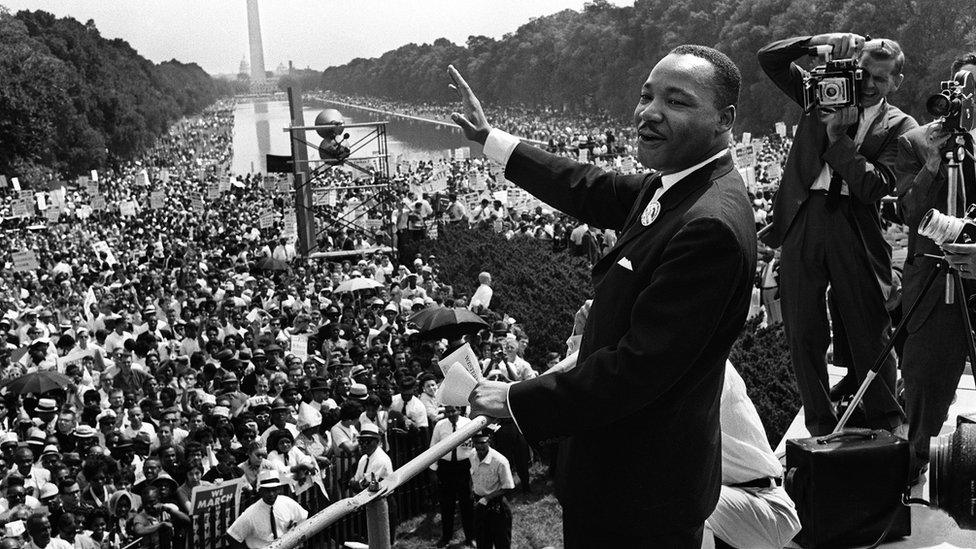 Martin Luther King giving a speech in Washington, DC