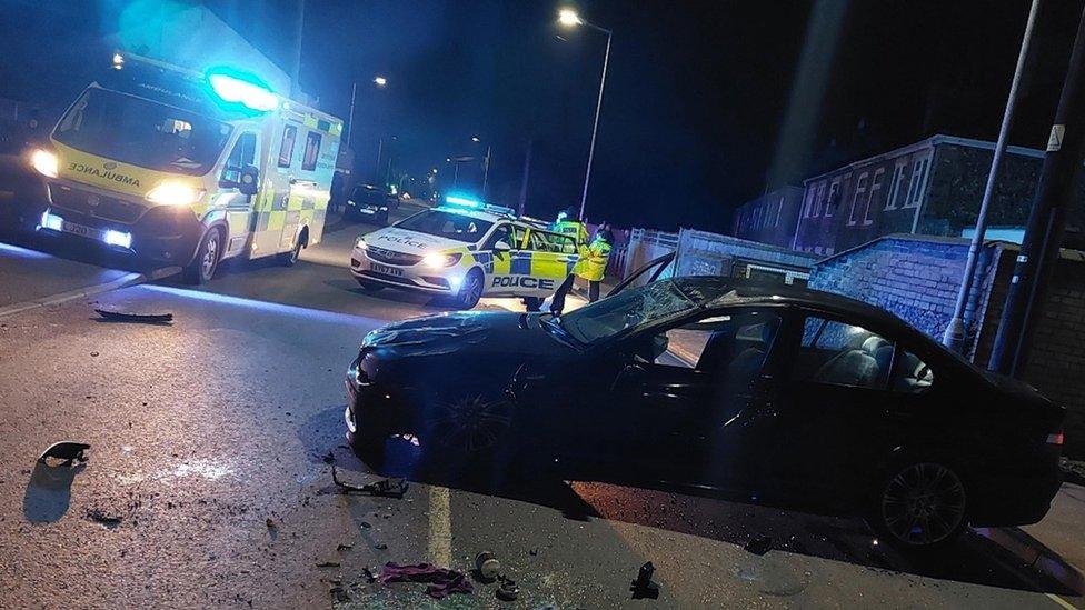 The scene of a car crash in Brandon, Suffolk