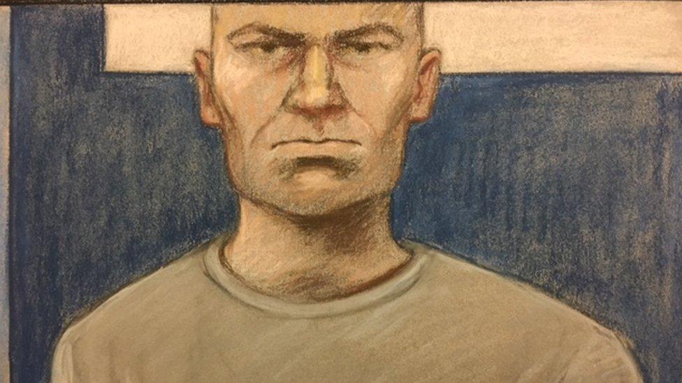 Court artist sketch of Lance Corporal Mikko Vehvilainen