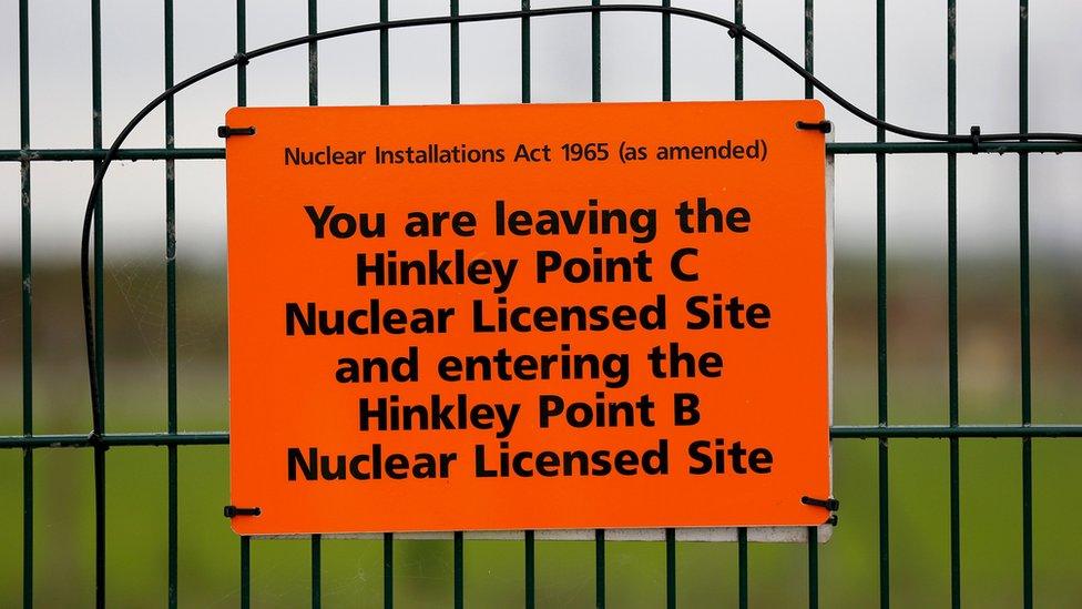 A sign marks the site where the Hinkley nuclear power station will be constructed