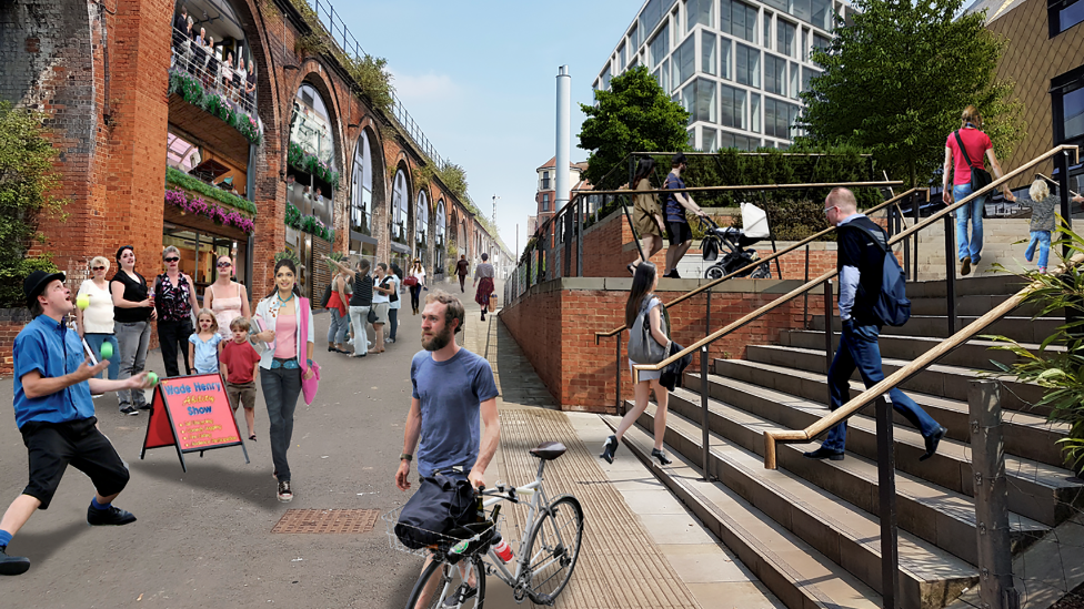 The Hive and railway arches walkway