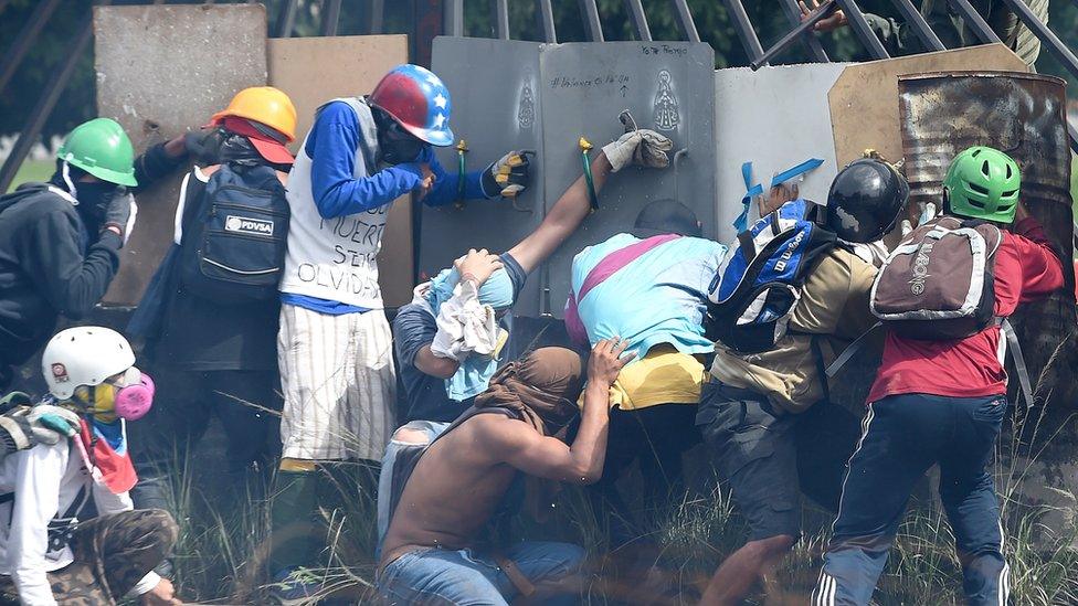 Protestors in Caracas on Wednesday