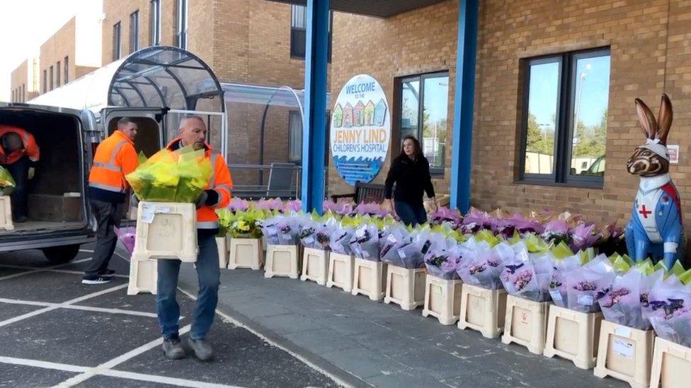 Flowers being delivered