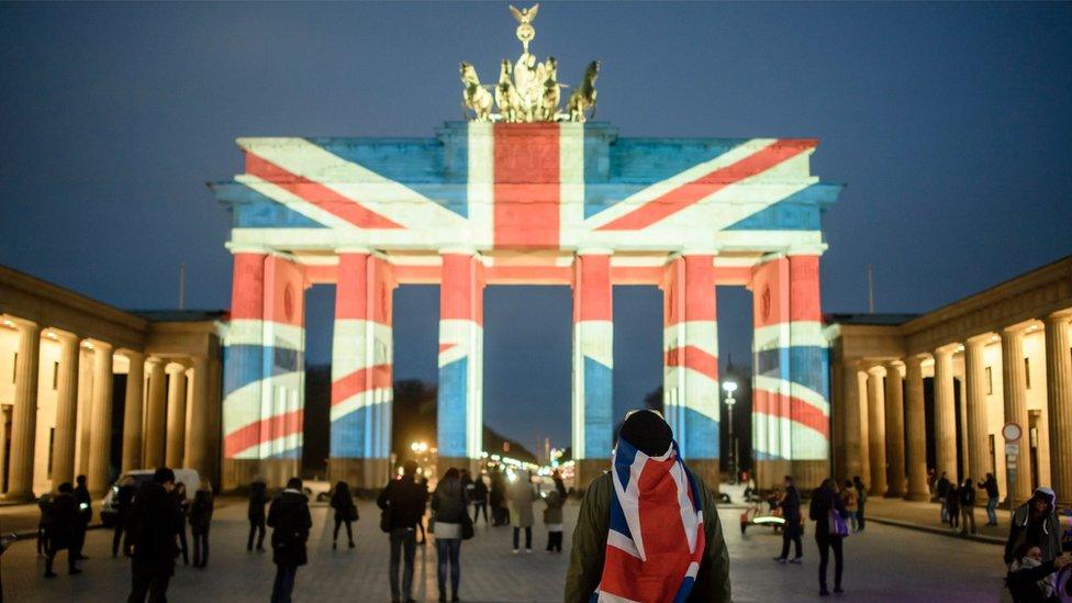 Brandenburg Gate lit in Union Jack colours