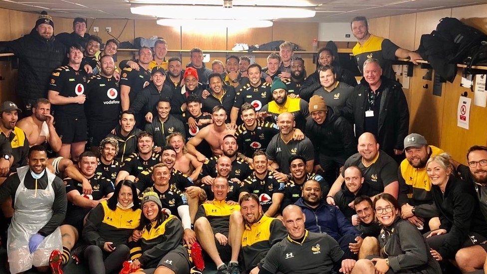 Wasps rugby team in a changing room