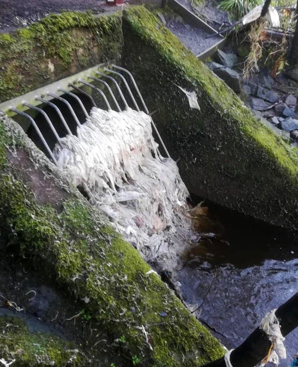 Sewage waste at an overflow pipe that leads to the River Almond