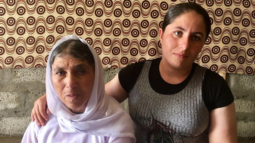 Shireen and her grandmother Huri in their tent in Khanke Camp