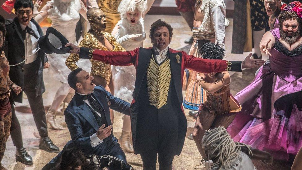 Hugh Jackman and cast of The Greatest Showman