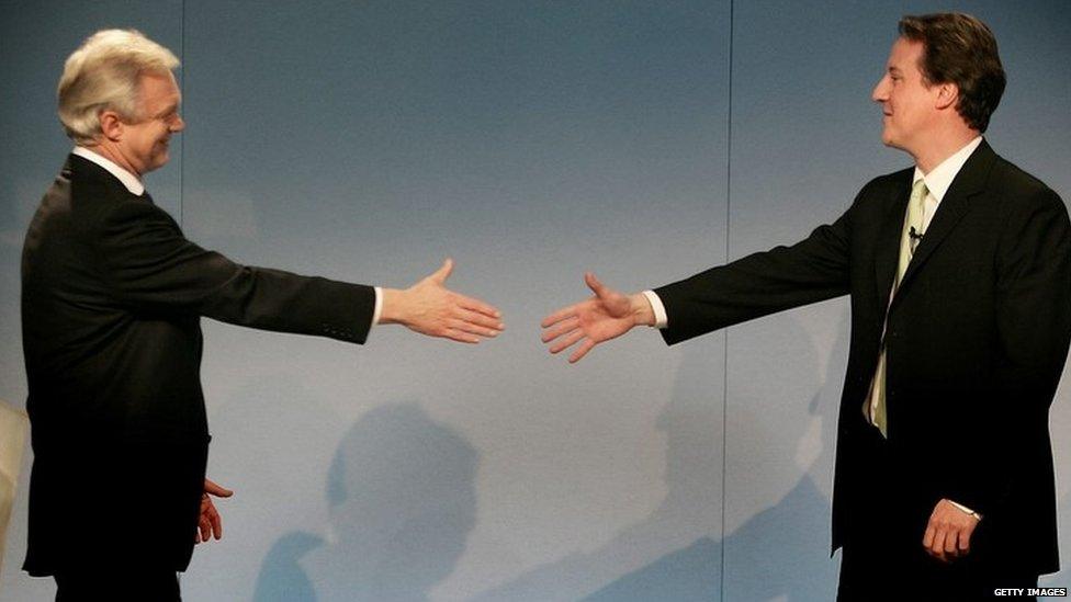 David Davis congratulating David Cameron as his election as Conservative leader in 2005