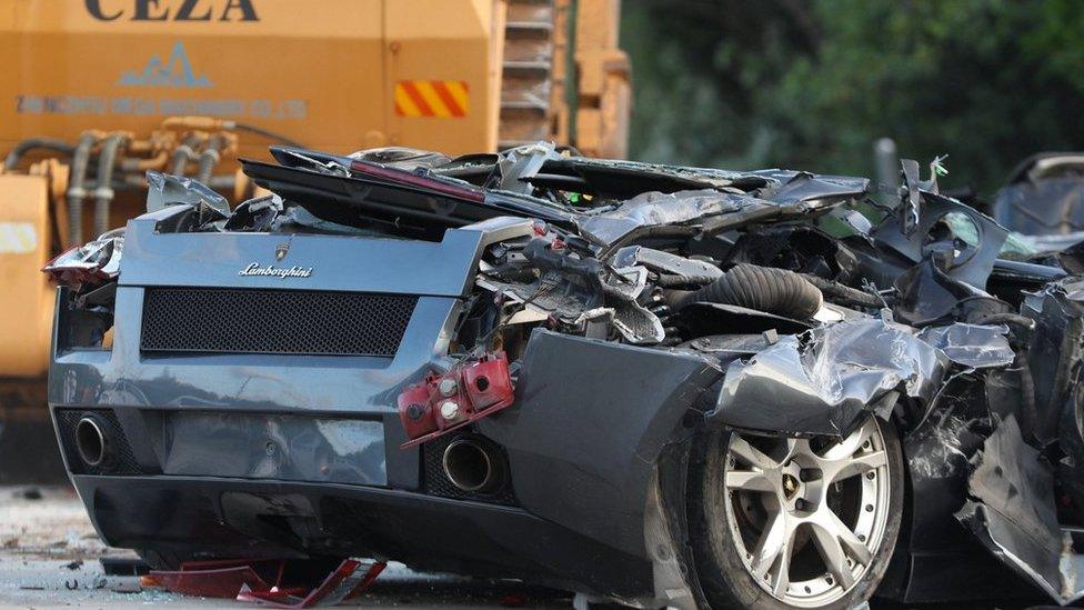 A crushed Lamborghini