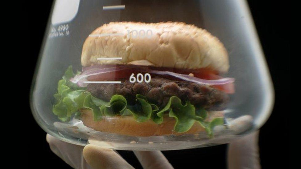 A burger in a beaker