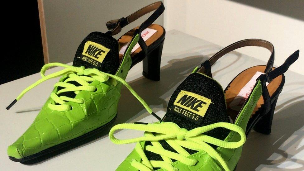 Lime green kitten heel trainers