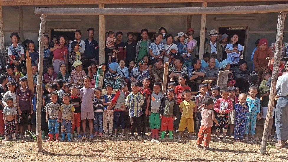 People displaced by fighting from Myanmar"s northwestern town of Mindat are pictured in Chin State