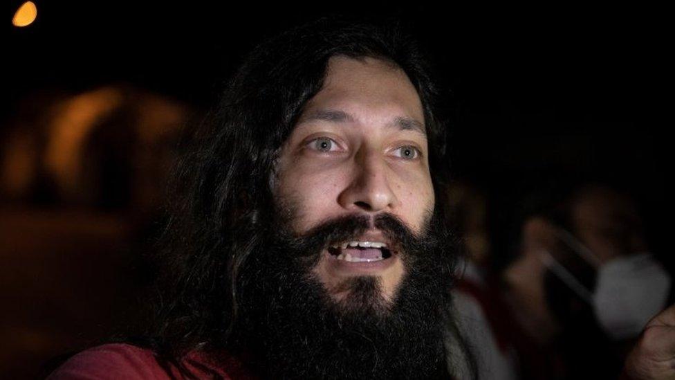 Opposition lawmaker Renzo Prieto (C) speaks to the media after being released, at the headquarters of the Special Actions Forces of the Bolivarian National Police, in Caracas, Venezuela, 31 August 2020