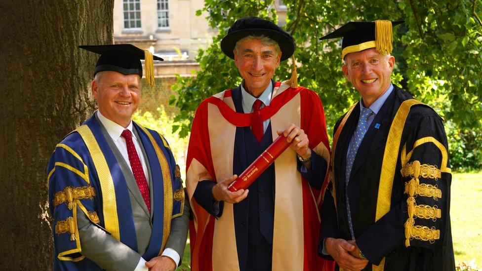 Mr Page with the chancellor and vice chancellor of the University of Reading