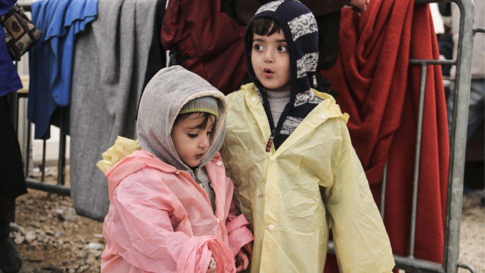 Two refugee children in Preshevo, southern Serbia