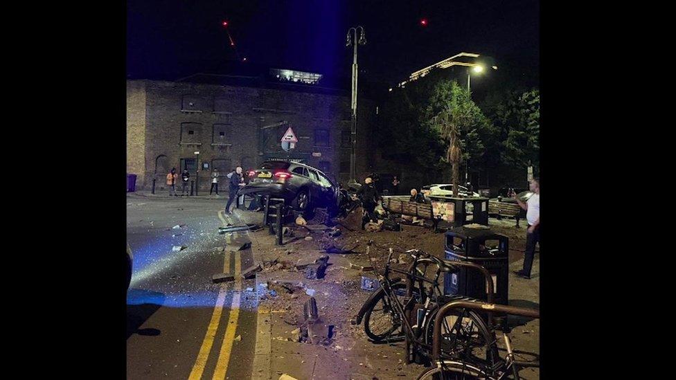 The crash scene on Fieldgate Street