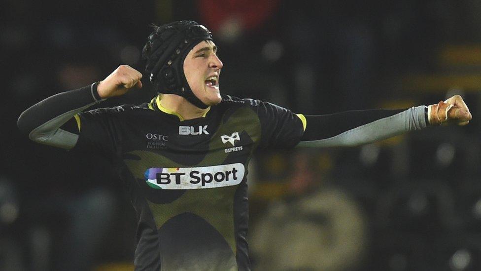 Sam Davies celebrates Ospreys' victory