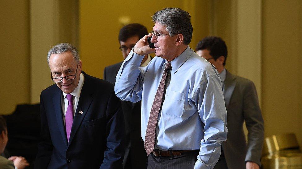 Image shows Chuck Schumer and Joe Manchin in 2014